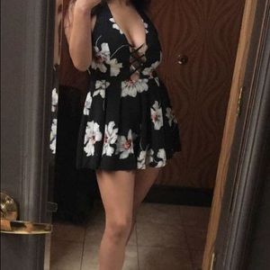 Black and white flower romper